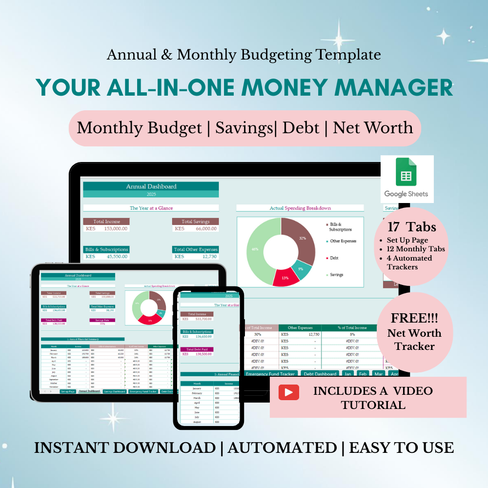 Annual & Monthly Budgeting Template-Blue Colour Theme(GOOGLE SHEETS VERSION)