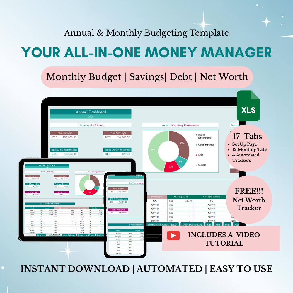 Annual & Monthly Budgeting Template-Blue Colour Theme (EXCEL VERSION)