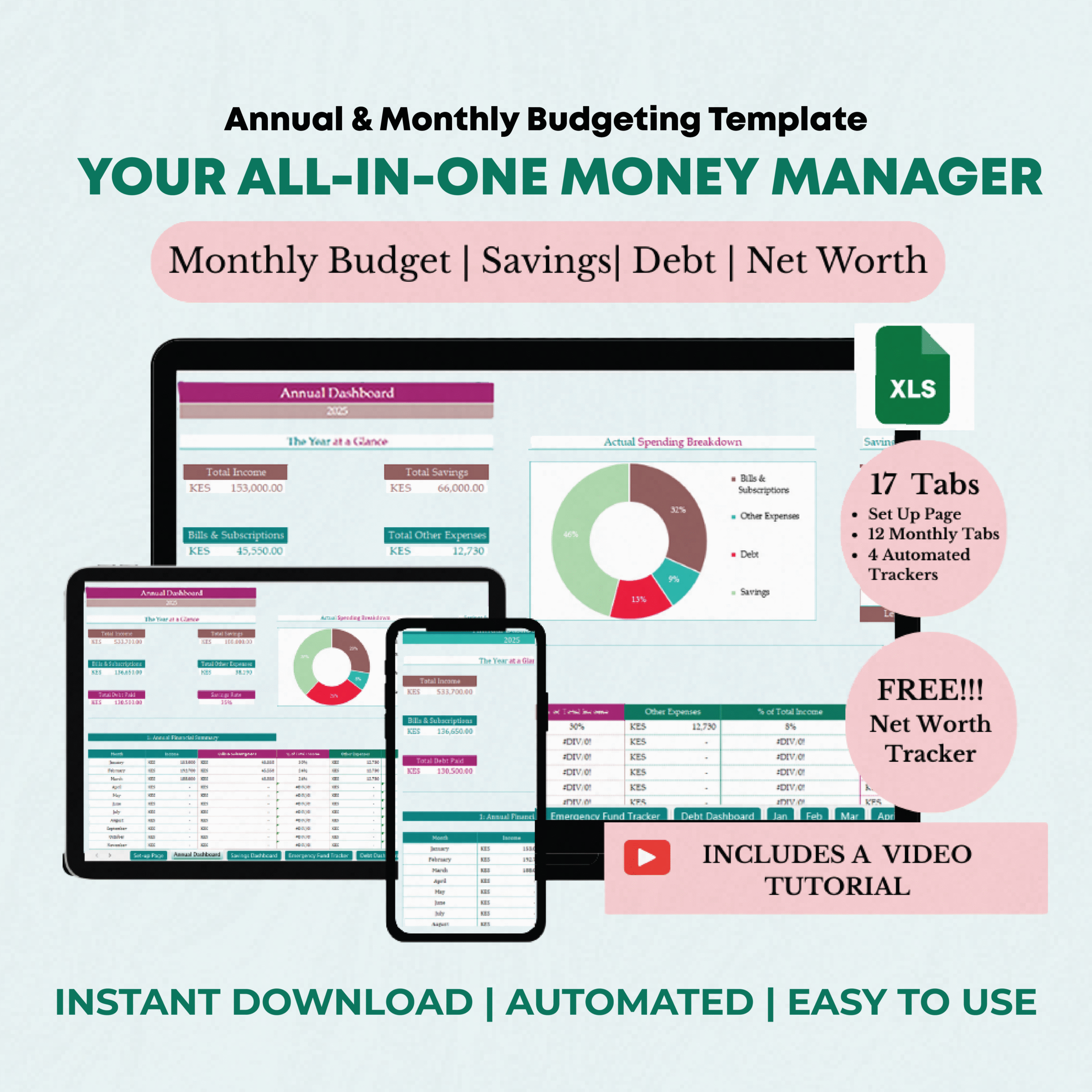 Annual & Monthly Budgeting Template-Mixed Colour Theme (EXCEL VERSION)