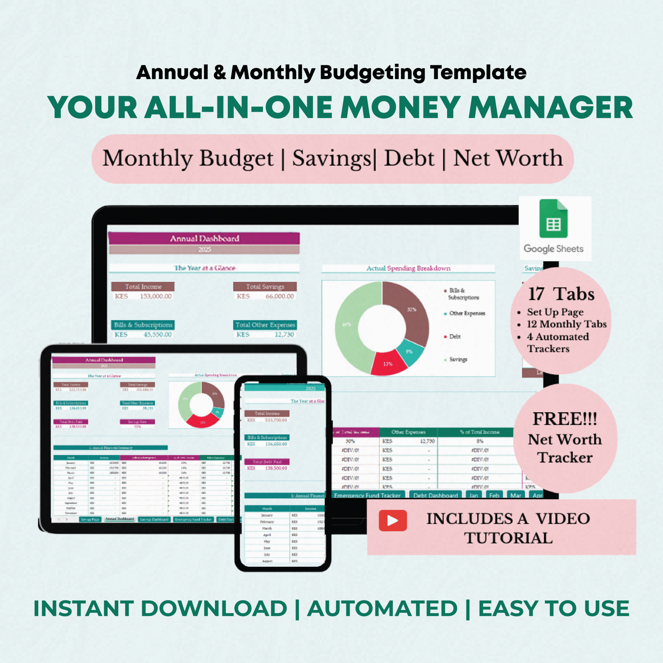 Annual & Monthly Budgeting Template-Mixed Colour Theme(GOOGLE SHEETS VERSION)