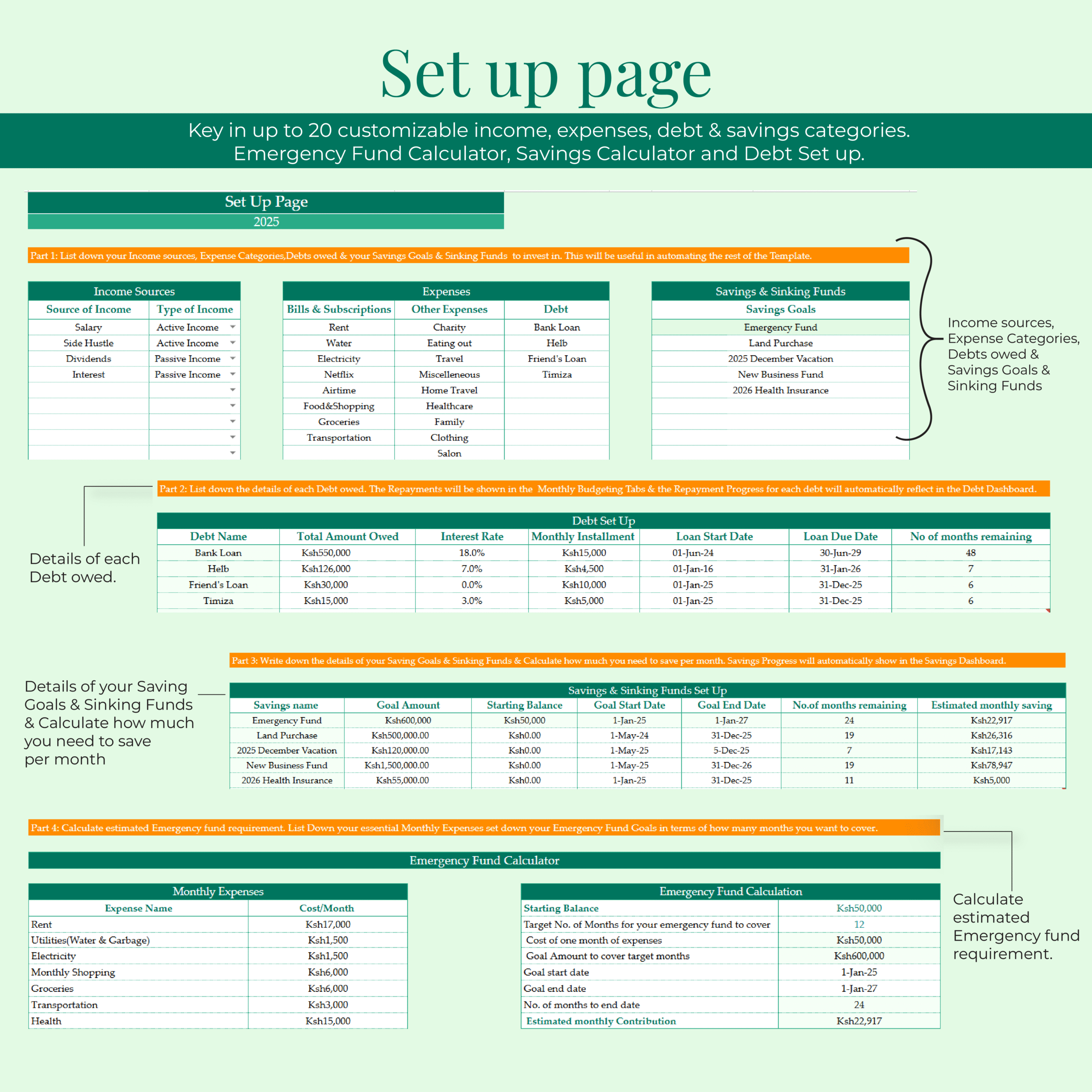 Annual & Monthly Budgeting Template-Green Colour Theme (GOOGLE SHEETS VERSION) - Image 2