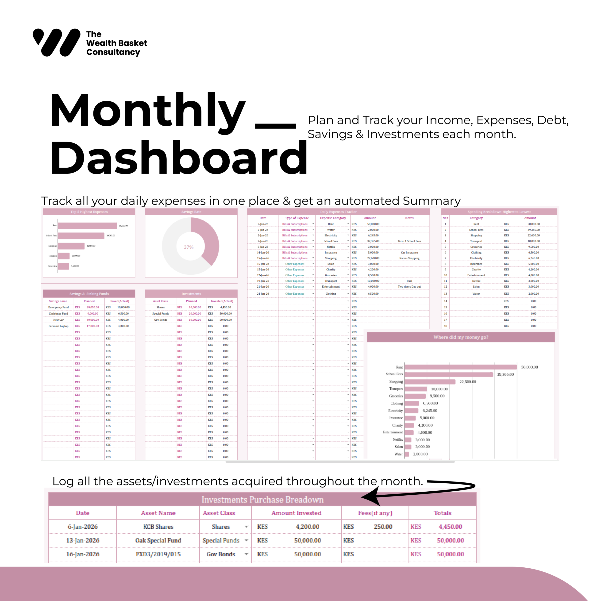 Comprehensive Annual & Monthly Budgeting Template-Pink Colour Theme - Image 6